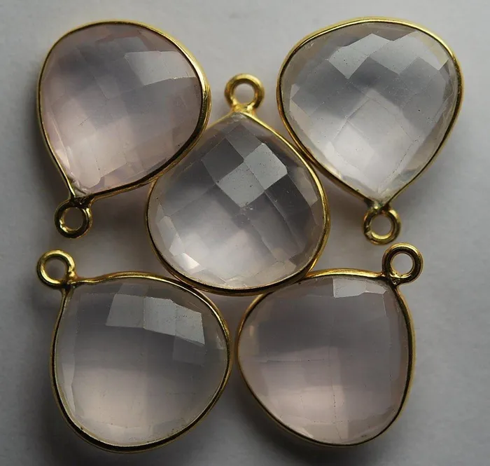 Beads Supplies USA Necklaces 925 Sterling Vermeil SilverRose Quartz Faceted Heart Shape 5 Piece Of 16mm Approx Beads Supplies USA Necklaces 925 Sterling Vermeil SilverRose Quartz Faceted Heart Shape 5 Piece Of 16mm Approx