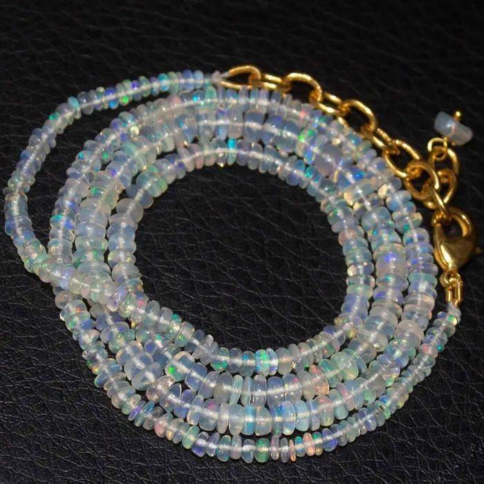 Beads Supplies USA Welo Ethiopian Opal Rondelle Gold Plated Gemstone Beads Necklace 20 25mm 5mm Necklaces