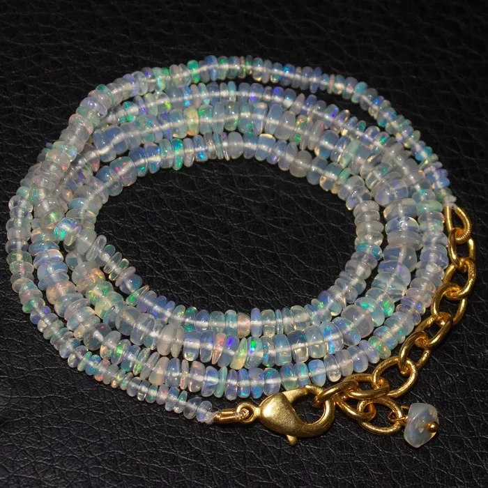 Beads Supplies USA Welo Ethiopian Opal Rondelle Gold Plated Gemstone Beads Necklace 20 25mm 5mm Necklaces