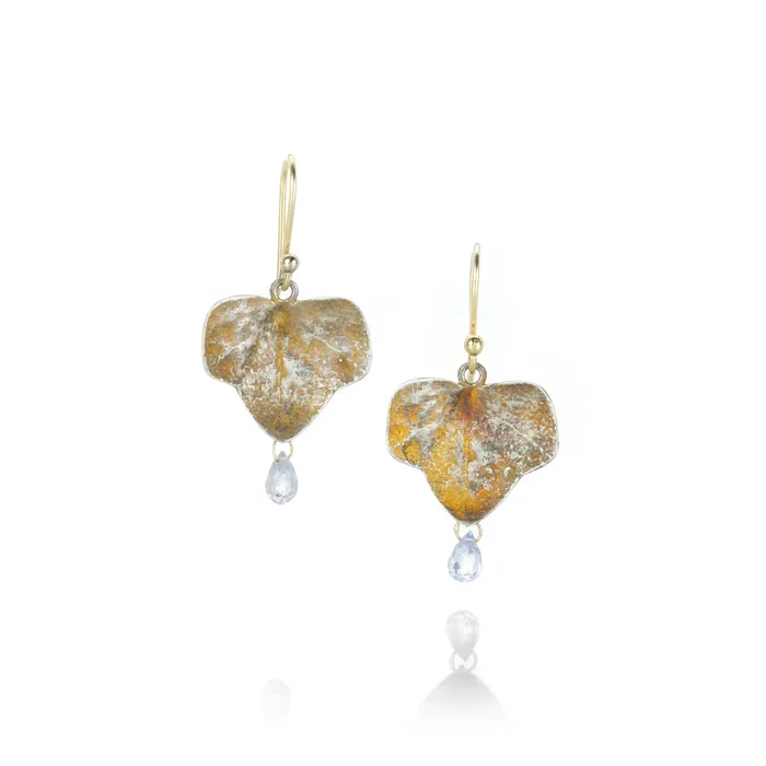 Gabriella Kiss Earrings Silver Small Ivy Leaf Earrings with Sapphire Drops