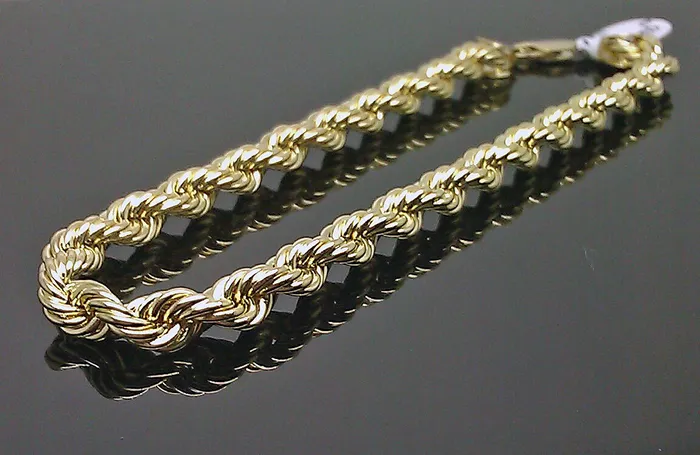 Globalwatches10 Bracelets 10K Mens Yellow Gold Rope Bracelet 6mm 75 Inches LOBSTER LOCK