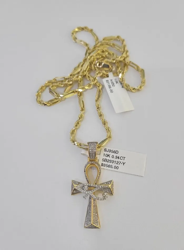 Globalwatches10 Necklaces 10k Milano Rope Chain Diamond Evil Eye Cross Charm Necklace SET 3mm 1824