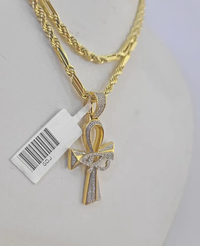 Globalwatches10 Necklaces 10k Milano Rope Chain Diamond Evil Eye Cross Charm Necklace SET 3mm 1824