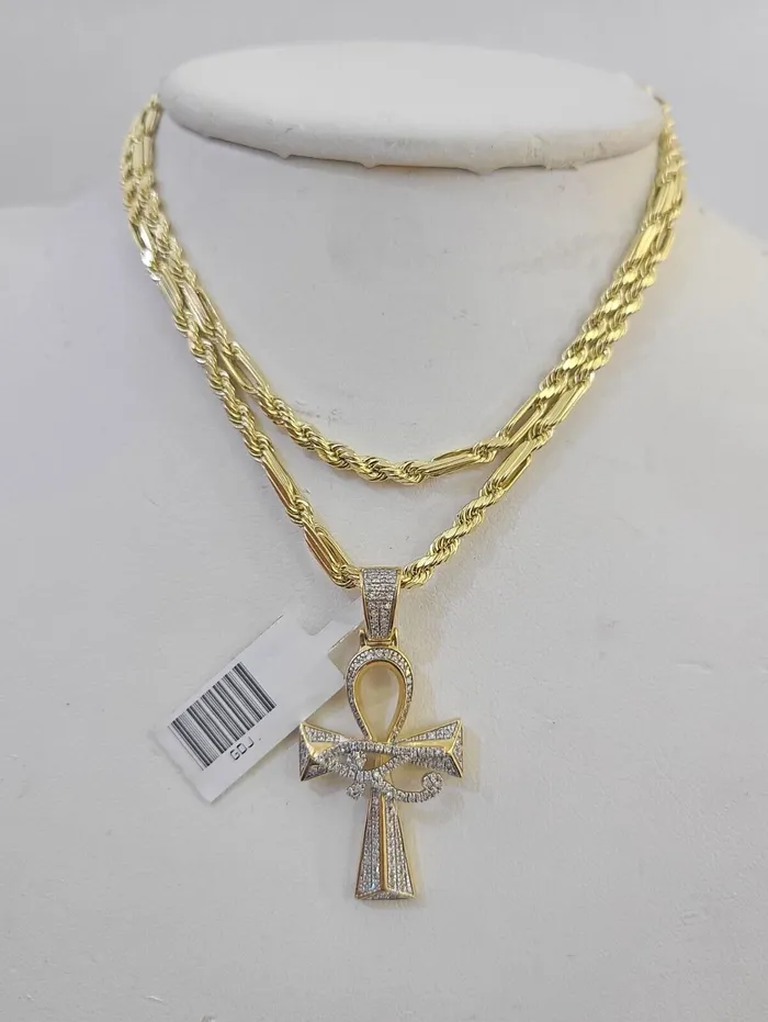 Globalwatches10 Necklaces 10k Milano Rope Chain Diamond Evil Eye Cross Charm Necklace SET 3mm 1824