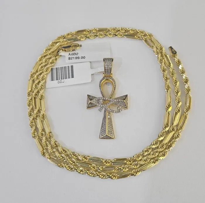 Globalwatches10 Necklaces 10k Milano Rope Chain Diamond Evil Eye Cross Charm Necklace SET 3mm 1824