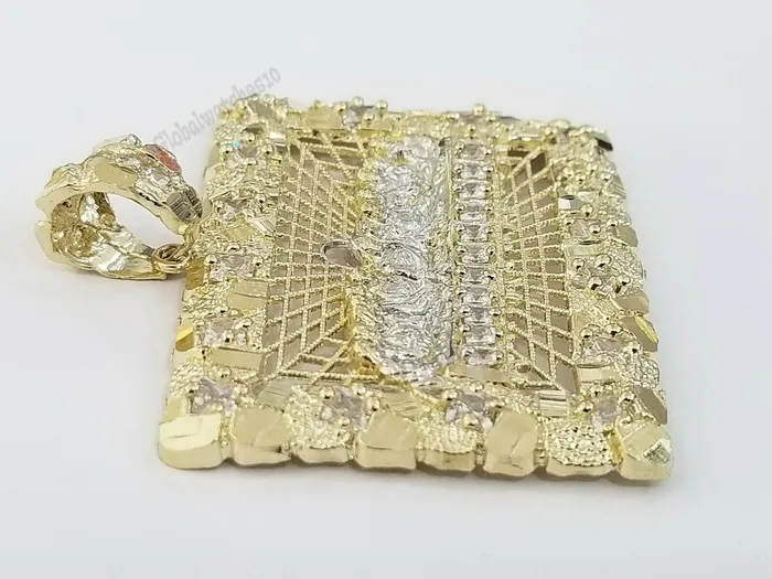 Gold and Diamond Charm Necklaces Real 10k Yellow Gold Mens Nugget Last supper pendant 2 Charm Diamond Cut Jesus