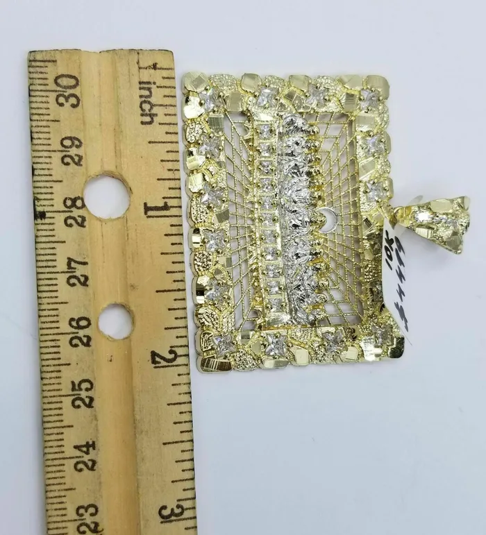 Gold and Diamond Charm Necklaces Real 10k Yellow Gold Mens Nugget Last supper pendant 2 Charm Diamond Cut Jesus