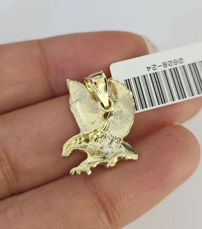 Gold and Diamond Necklaces 10k Gold Cuban Curb Chain Eagle Charm Solid 4mm 1828 SET Necklace Pendant