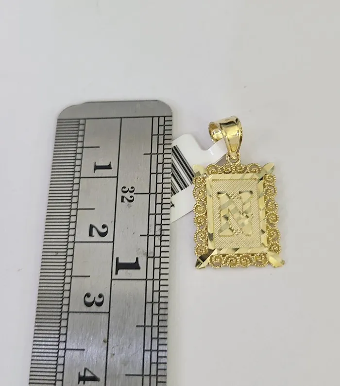 Gold and Diamond Necklaces 10k Gold Initial N Charm Rope Chain 1626 25mm SET Necklace Alphabet Pendant