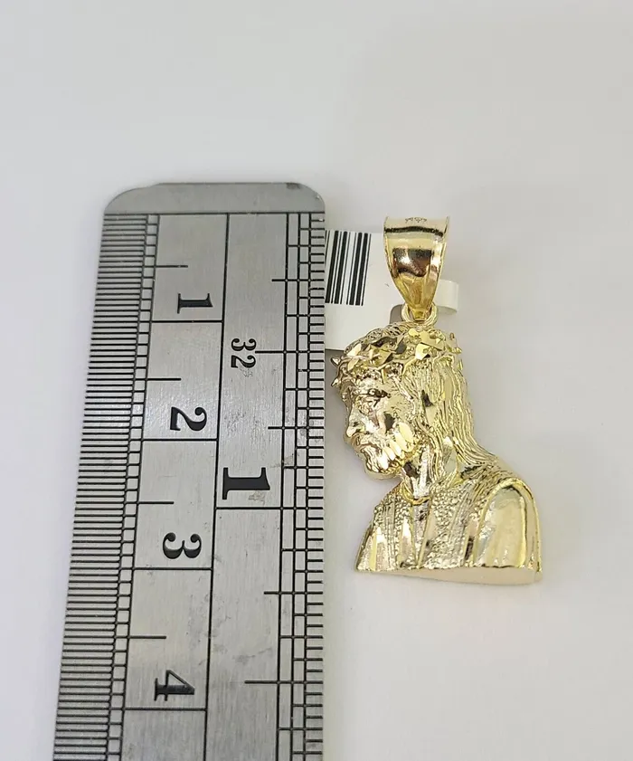 Gold and Diamond Necklaces 10K Gold Miami Cuban Chain Jesus Head Charm 1828 3mm REAL Pendant Necklace