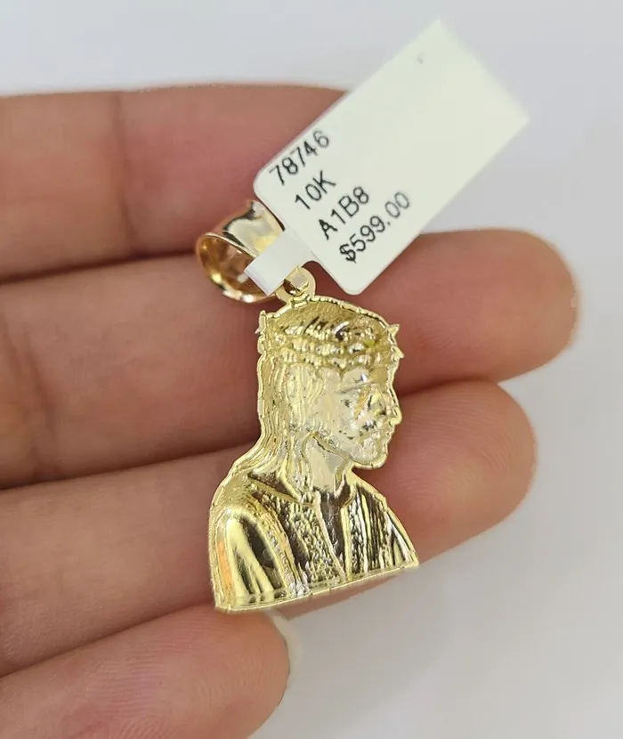 Gold and Diamond Necklaces 10K Gold Miami Cuban Chain Jesus Head Charm 1828 3mm REAL Pendant Necklace