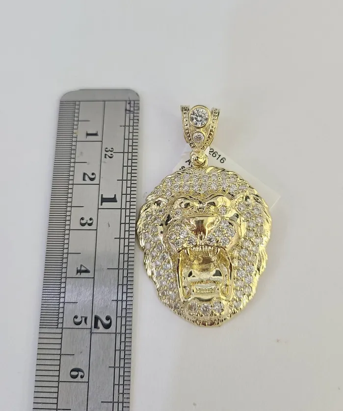 Gold and Diamond Necklaces 10k Solid Rope Chain Roaring Lion Charm Set 4mm 2028 Necklace Gold Yellow