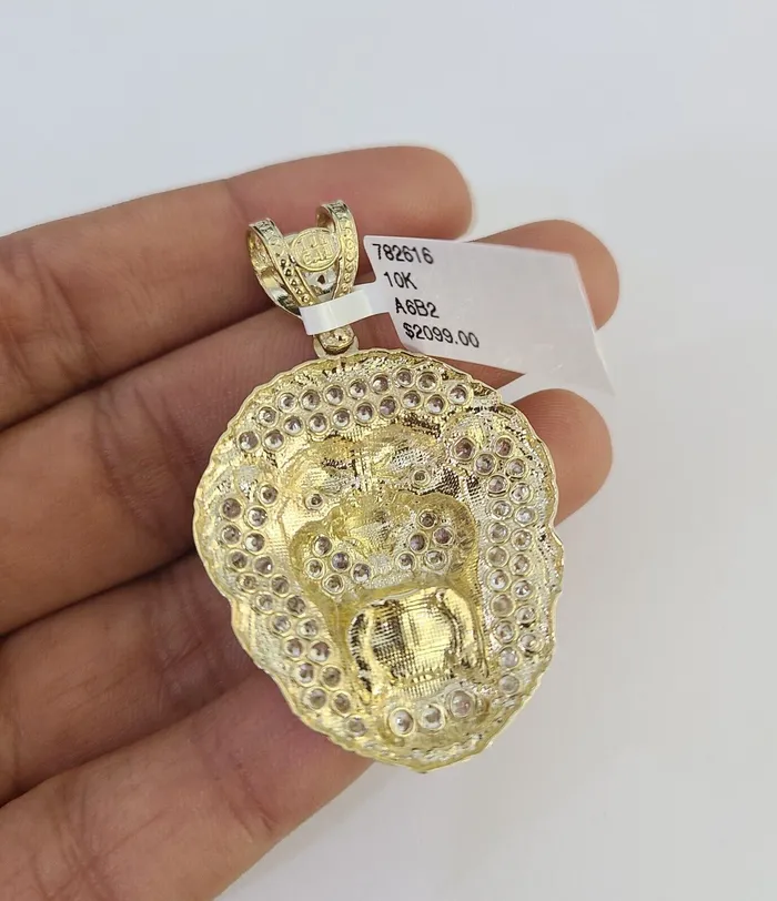 Gold and Diamond Necklaces 10k Solid Rope Chain Roaring Lion Charm Set 4mm 2028 Necklace Gold Yellow