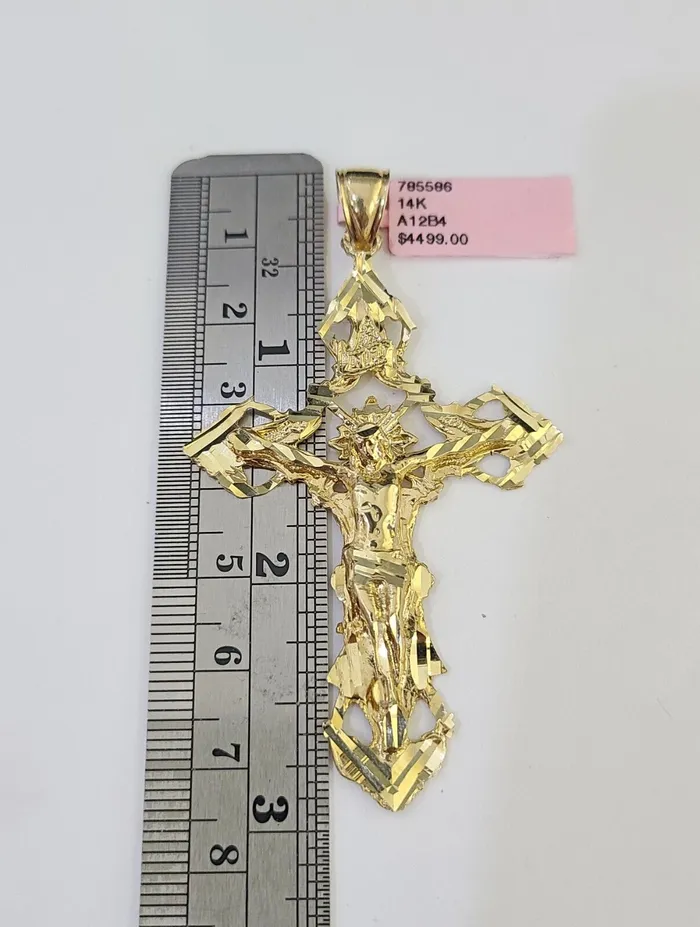 Gold and Diamond Necklaces 14k Gold Chain Jesus Cross Charm Solid Cuban Curb 5mm 2026 Inch SET Necklace