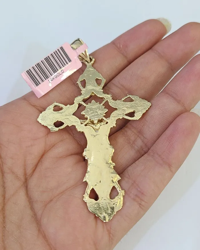 Gold and Diamond Necklaces 14k Gold Chain Jesus Cross Charm Solid Cuban Curb 5mm 2026 Inch SET Necklace