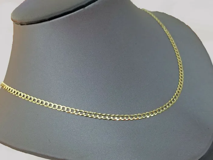 Gold and Diamond Necklaces 14KT SOLID Yellow Gold 3mm Cuban Curb Link chain Necklace 1826 Men Women Real
