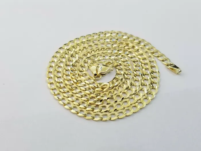 Gold and Diamond Necklaces 14KT SOLID Yellow Gold 3mm Cuban Curb Link chain Necklace 1826 Men Women Real