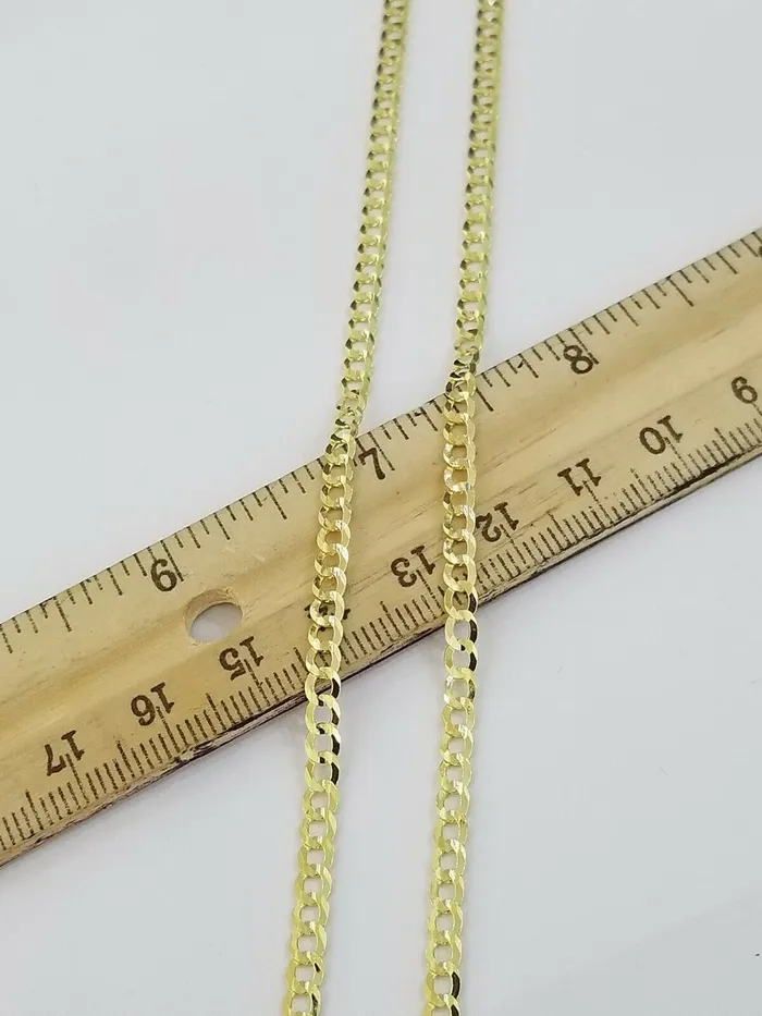 Gold and Diamond Necklaces 14KT SOLID Yellow Gold 3mm Cuban Curb Link chain Necklace 1826 Men Women Real