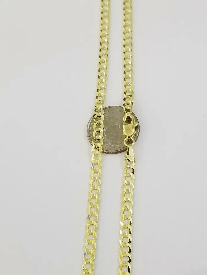 Gold and Diamond Necklaces 14KT SOLID Yellow Gold 3mm Cuban Curb Link chain Necklace 1826 Men Women Real