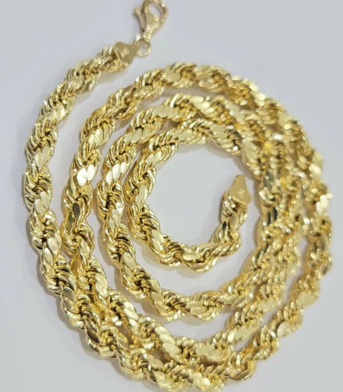 Gold and Diamond Necklaces 7mm Rope Chain 2030 Real 10kt Yellow Gold Necklace Mens Diamond Cut Lobster Gold and Diamond Necklaces 7mm Rope Chain 2030 Real 10kt Yellow Gold Necklace Mens Diamond Cut Lobster