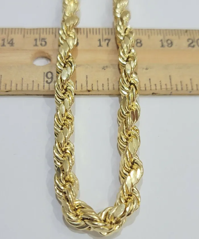Gold and Diamond Necklaces 7mm Rope Chain 2030 Real 10kt Yellow Gold Necklace Mens Diamond Cut Lobster