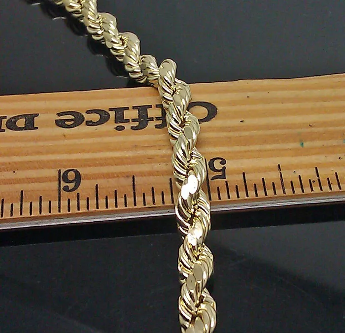 Gold and Diamond Necklaces 7mm Rope Chain 2030 Real 10kt Yellow Gold Necklace Mens Diamond Cut Lobster