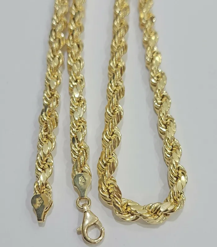Gold and Diamond Necklaces 7mm Rope Chain 2030 Real 10kt Yellow Gold Necklace Mens Diamond Cut Lobster