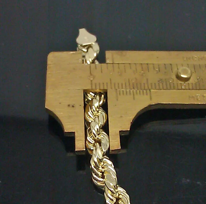 Gold and Diamond Necklaces 7mm Rope Chain 2030 Real 10kt Yellow Gold Necklace Mens Diamond Cut Lobster