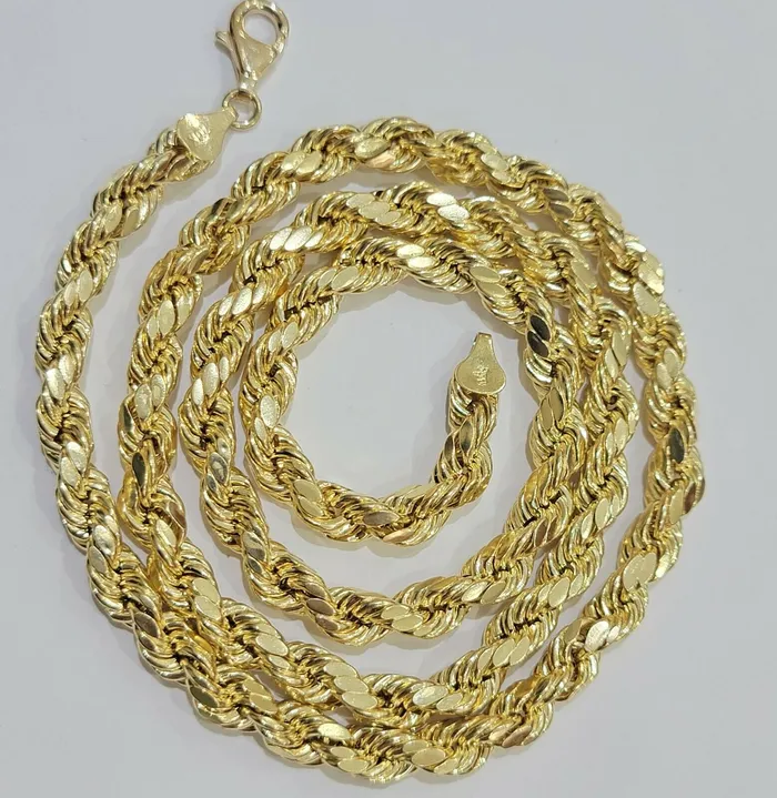 Gold and Diamond Necklaces 7mm Rope Chain 2030 Real 10kt Yellow Gold Necklace Mens Diamond Cut Lobster