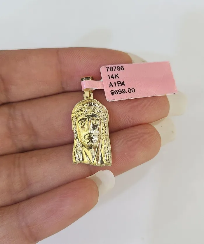 Gold and Diamond Necklaces Real 14k Rope Chain Jesus Head Charm Set Yellow Gold 3mm 1830 Necklace Pendant