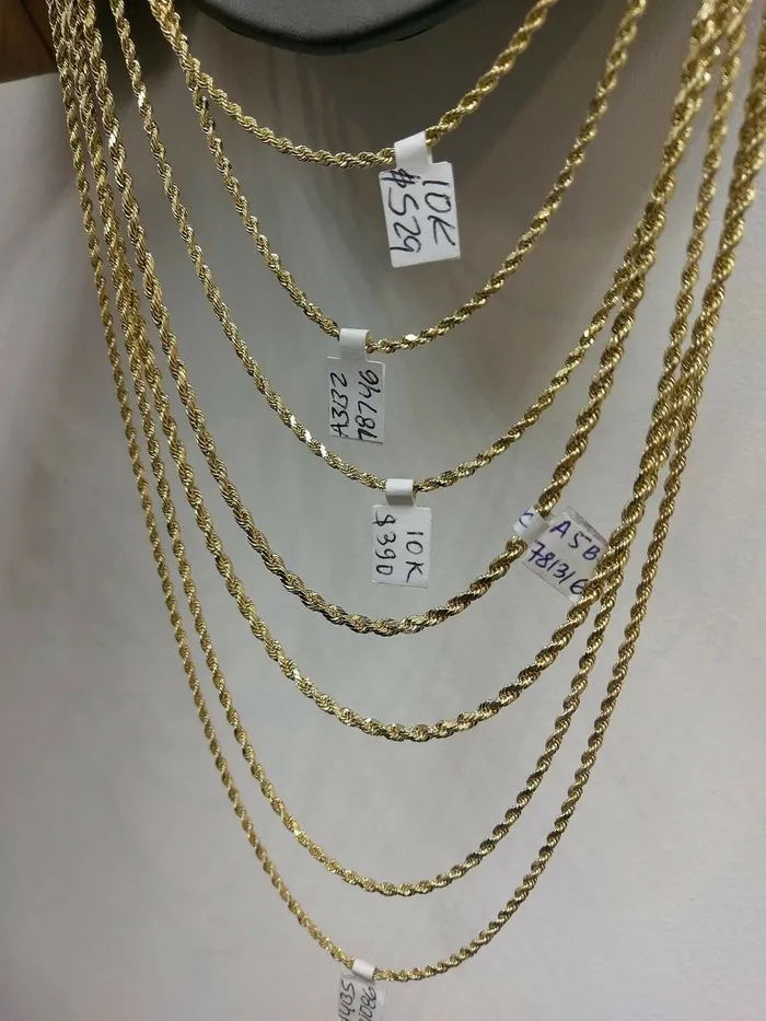 Gold and Diamond PreStyled Sets Real 10K Yellow Gold 32mm Rope chain 18 20 22 24 26 28