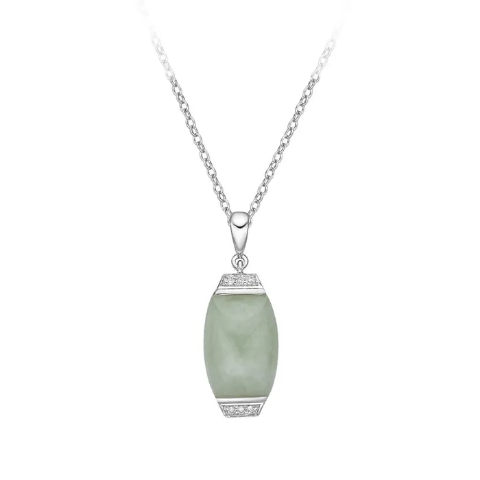 Independent Jewellers Necklaces 10kt White Gold Jade And Diamond Pendant