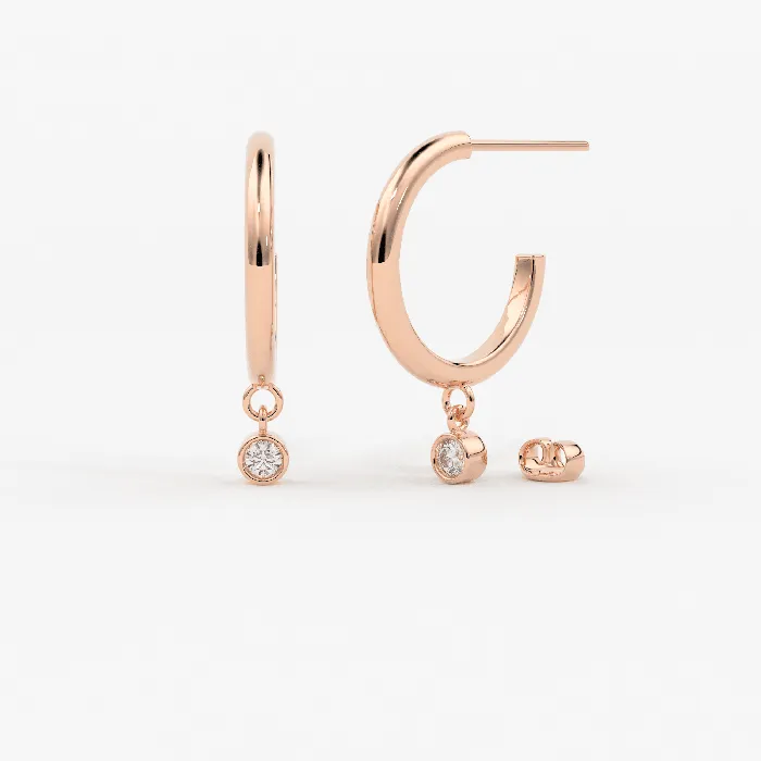 Jalvi Co Earrings 14k Gold Hoop with Dangling Diamond Bezel Setting Dangling Diamond Earrings Floating Charm Hoops Dangle Charm Dancing Earrings