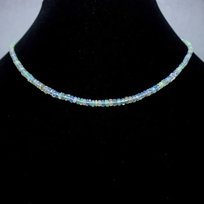 Necklaces Beads Supplies USA Ethiopian Opal Smooth Rondelle Beads Gold Vermeil Necklace 18 3mm 4mm