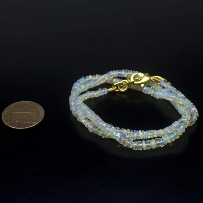 Necklaces Beads Supplies USA Ethiopian Opal Smooth Rondelle Beads Gold Vermeil Necklace 18 3mm 4mm