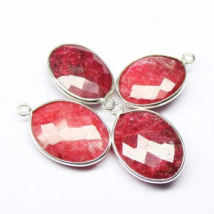 Necklaces Beads Supplies USA Natural Dyed Red Ruby 925 Sterling Silver Oval Shape Charm Pendant Bezel 2pc 21mm