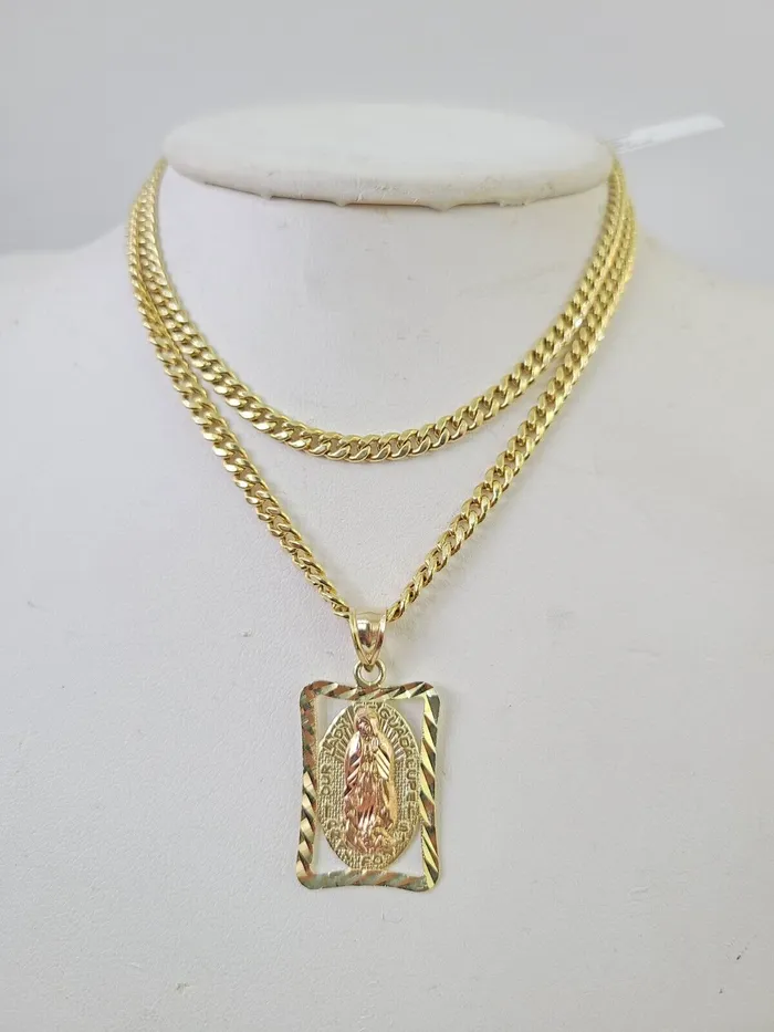 Necklaces Globalwatches10 10k Miami Cuban Chain Virgin Mary Charm Set 4mm 1828 Necklace Yellow Gold Necklaces Globalwatches10 10k Miami Cuban Chain Virgin Mary Charm Set 4mm 1828 Necklace Yellow Gold