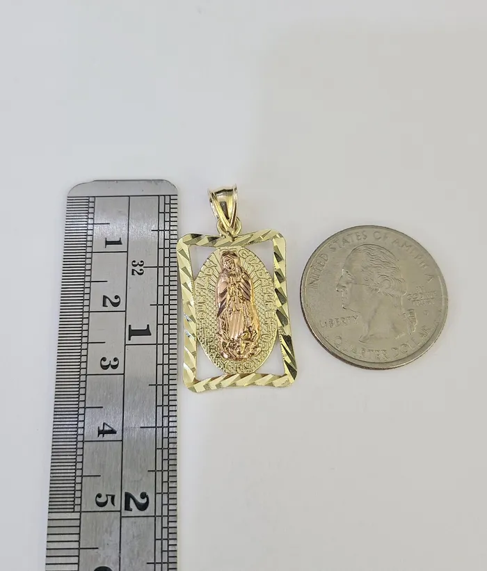 Necklaces Globalwatches10 10k Miami Cuban Chain Virgin Mary Charm Set 4mm 1828 Necklace Yellow Gold