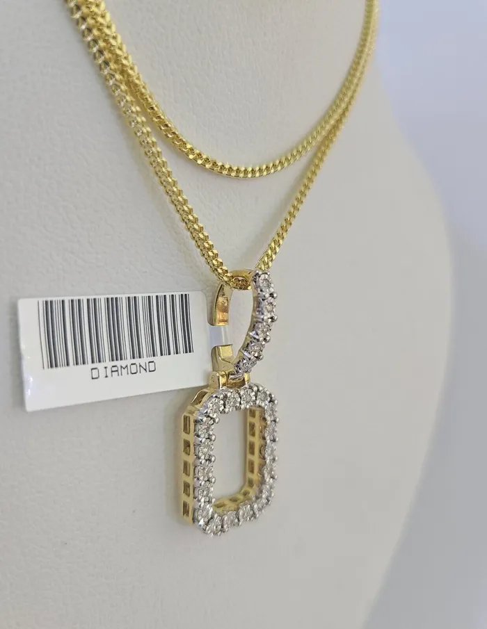 Necklaces Gold and Diamond 10K Franco Chain Diamond O Pendant Initial Charm Letter Necklace 1824 15mm