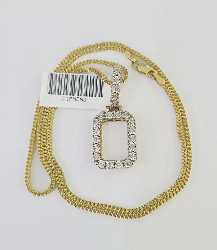 Necklaces Gold and Diamond 10K Franco Chain Diamond O Pendant Initial Charm Letter Necklace 1824 15mm