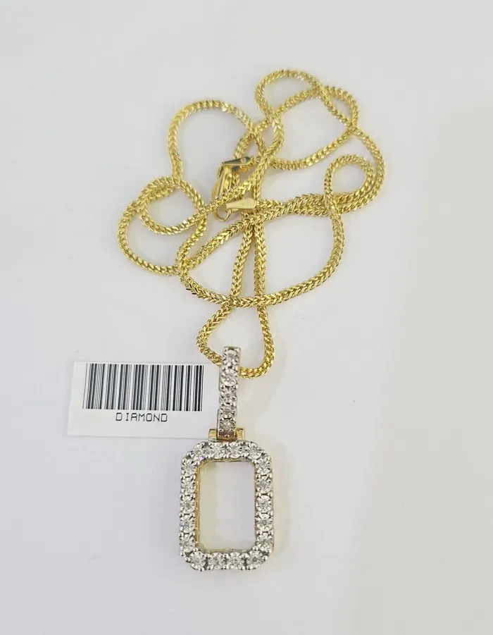 Necklaces Gold and Diamond 10K Franco Chain Diamond O Pendant Initial Charm Letter Necklace 1824 15mm