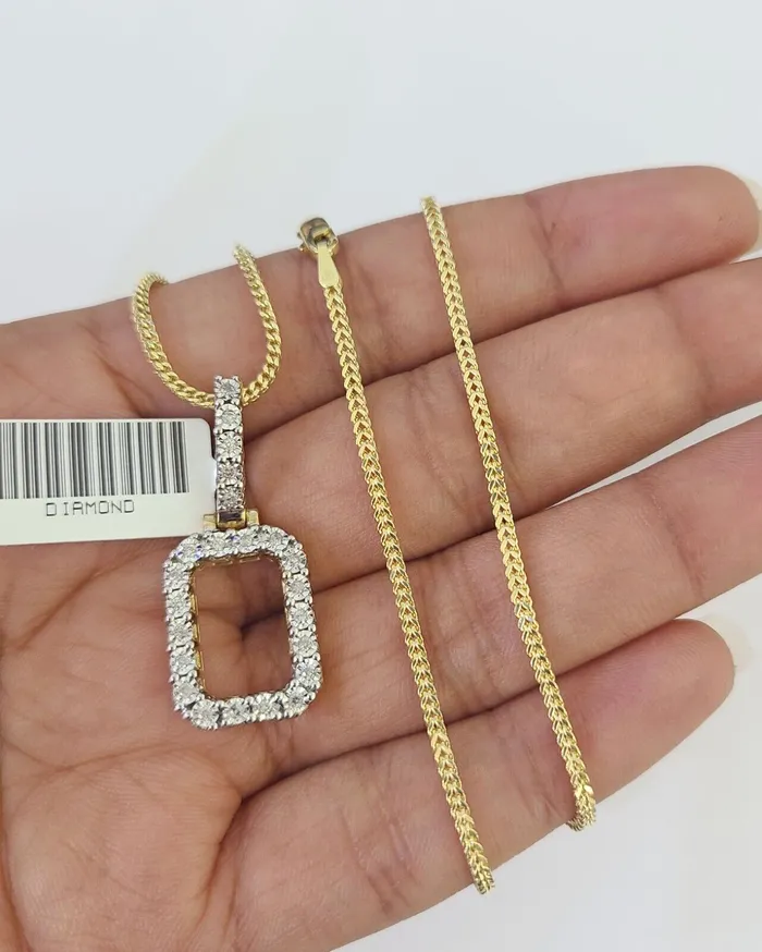 Necklaces Gold and Diamond 10K Franco Chain Diamond O Pendant Initial Charm Letter Necklace 1824 15mm