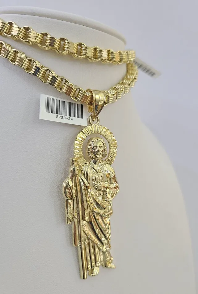 Necklaces Gold and Diamond 10k Gold Byzantine Necklace San Judas Charm 2030 inches 6mm SET Chain Pendant Necklaces Gold and Diamond 10k Gold Byzantine Necklace San Judas Charm 2030 inches 6mm SET Chain Pendant