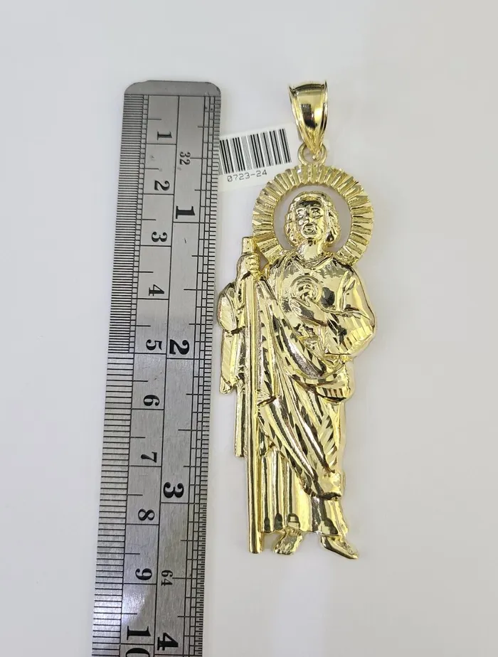 Necklaces Gold and Diamond 10k Gold Byzantine Necklace San Judas Charm 2030 inches 6mm SET Chain Pendant