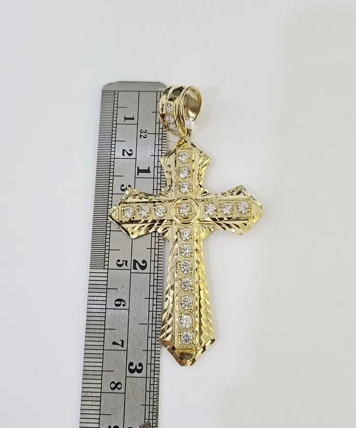Necklaces Gold and Diamond 10k Solid Rope Chain Jesus Cross Charm Set 4mm 1828 Necklace Yellow Gold