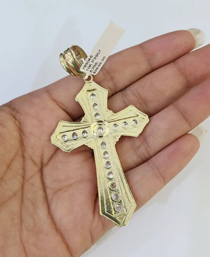 Necklaces Gold and Diamond 10k Solid Rope Chain Jesus Cross Charm Set 4mm 1828 Necklace Yellow Gold
