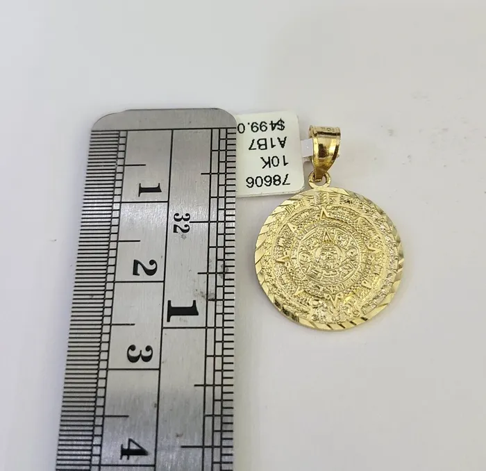 Necklaces Gold and Diamond 10k Solid Rope Chain Mayan Calendar Pendant Charm Necklace 1824 SET 2mm