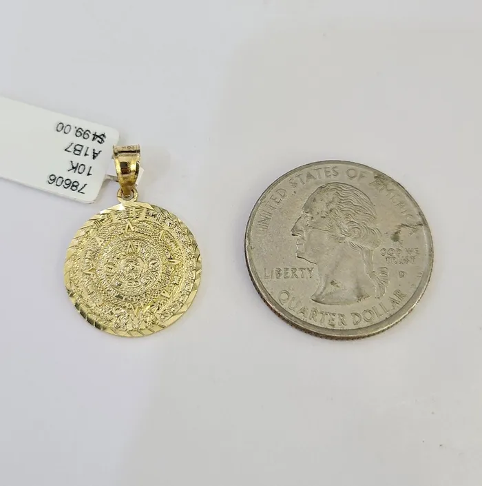 Necklaces Gold and Diamond 10k Solid Rope Chain Mayan Calendar Pendant Charm Necklace 1824 SET 2mm
