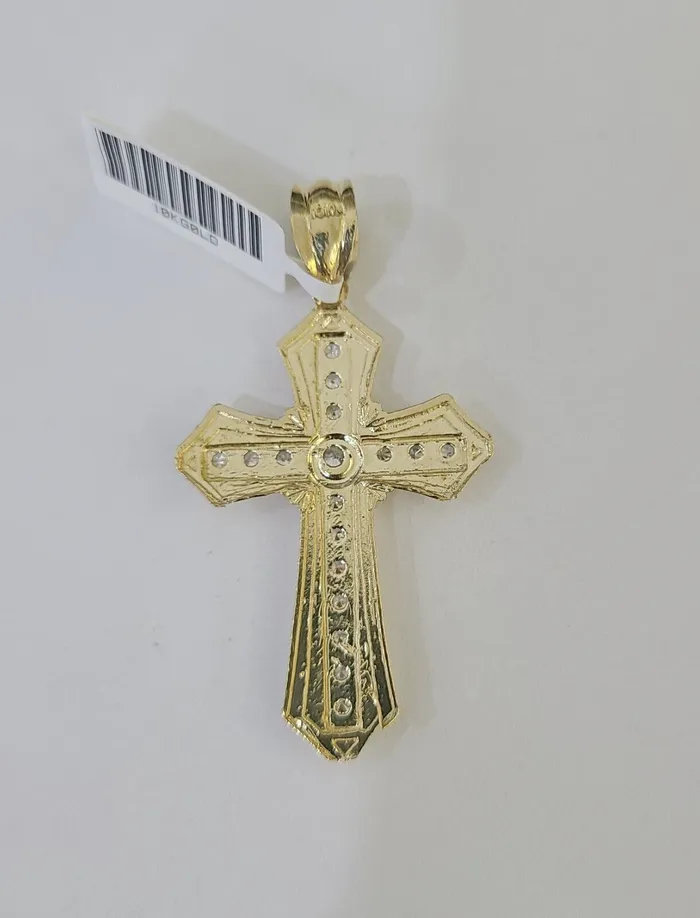 Necklaces Gold and Diamond Real 10k Yellow Gold Chain Cross Charm Pendant Set Miami Cuban Link Necklace 4mm