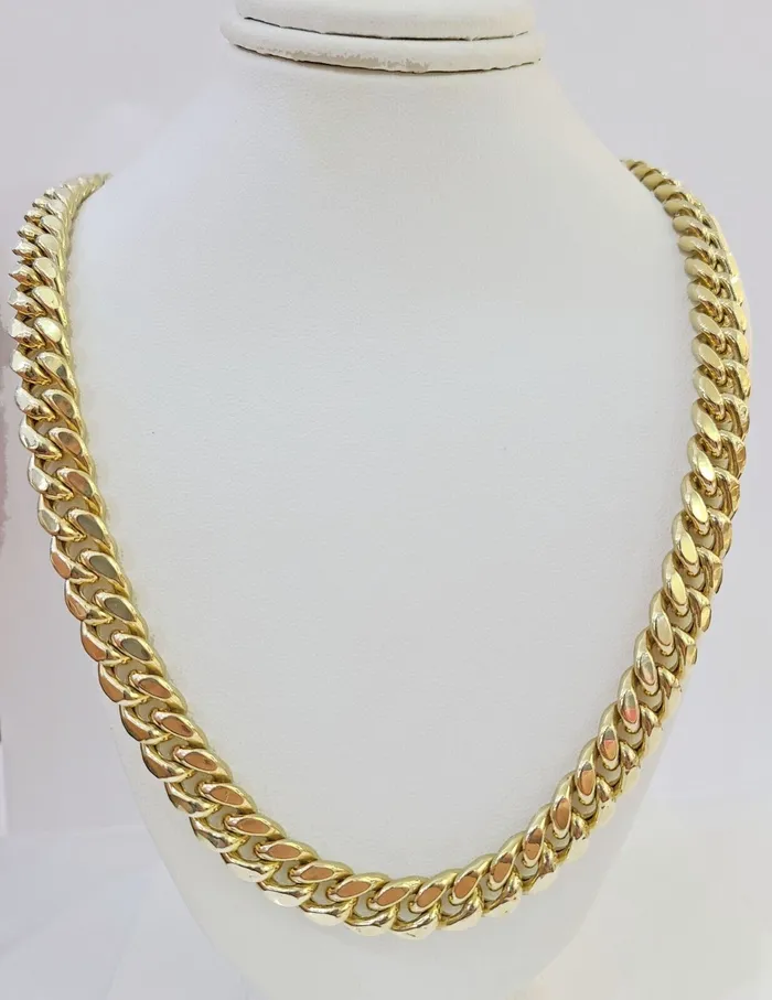 Necklaces Gold and Diamond Real 14k Gold Miami Cuban Link Chain Necklace 10mm 22 Box lock 14kt Yellow Gold